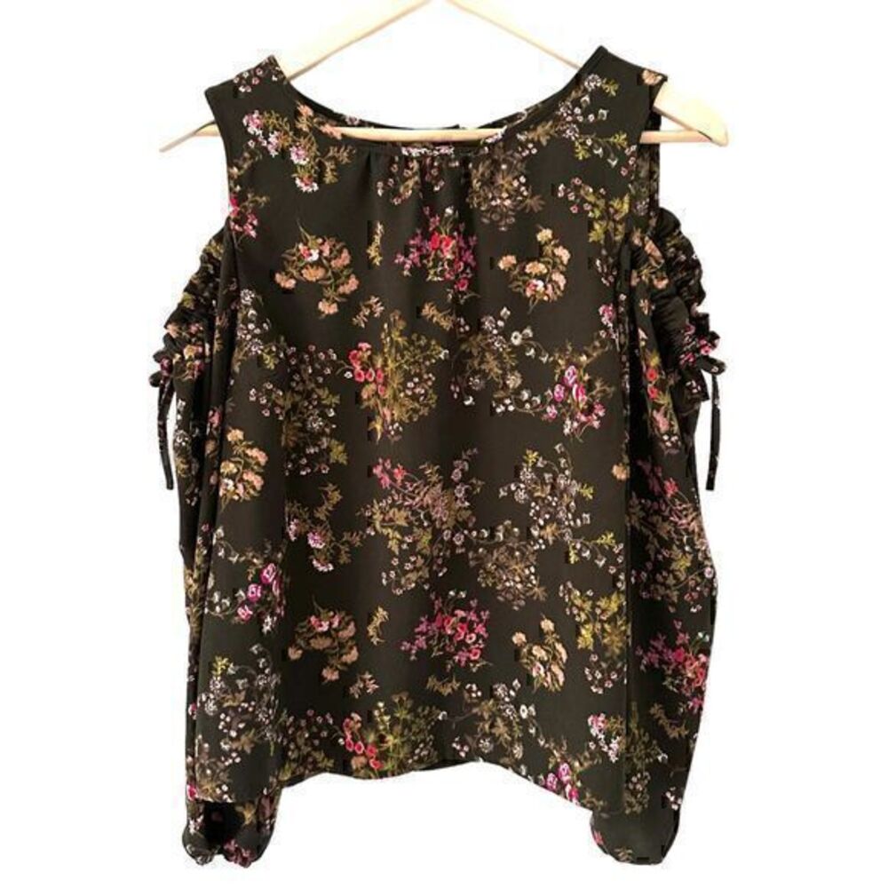 Lauren Conrad Green‎ and Floral Open Shoulder Polyester Blouse Size M